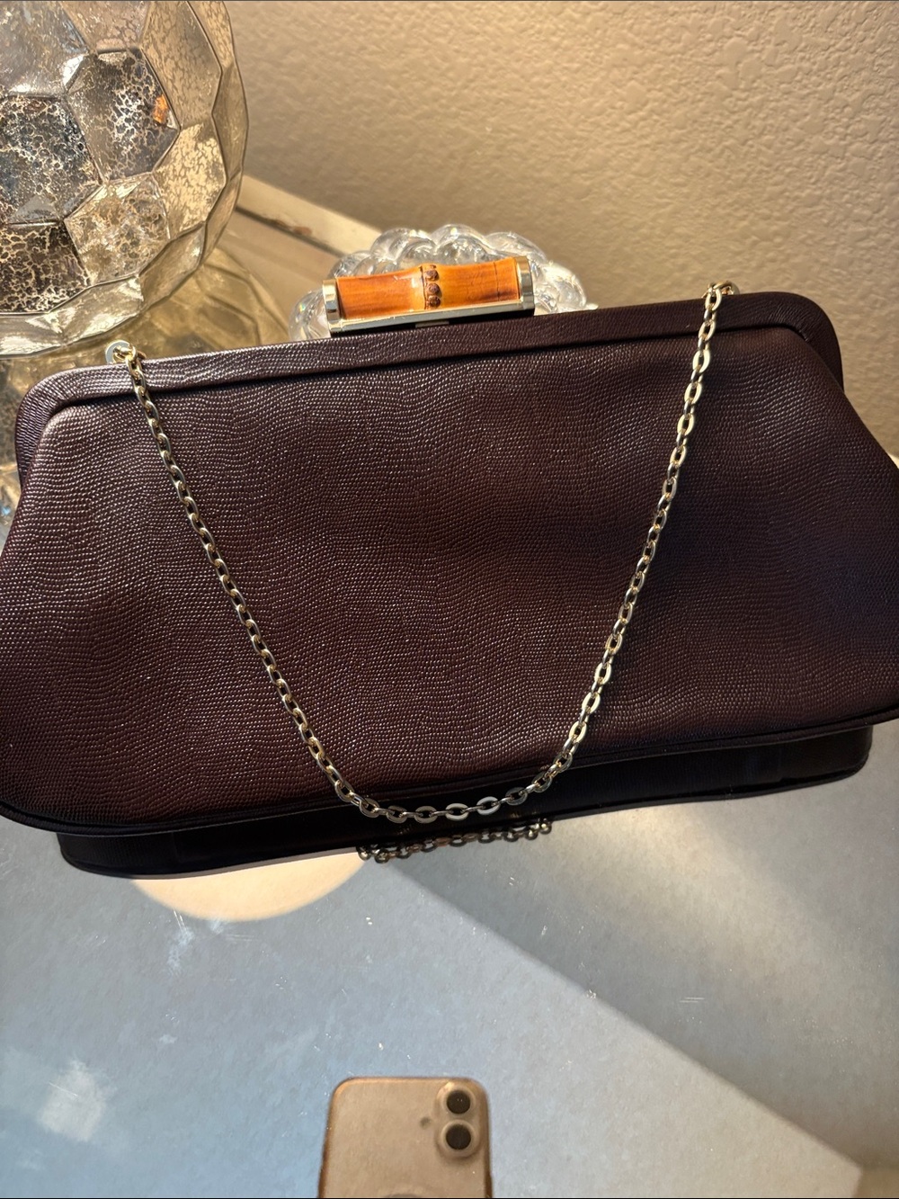 Ann Taylor Dark Brown Clutch with Bamboo clasp Accent - Picture 2 of 4